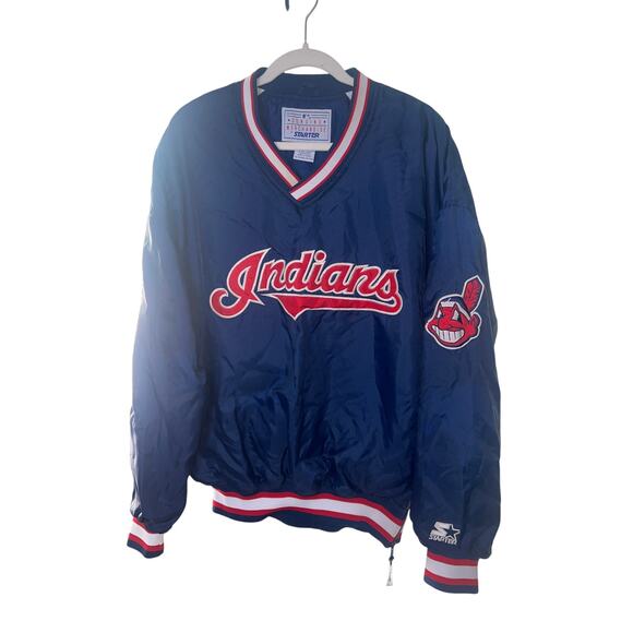 Vintage Starter MLB Cleveland Indians Pullover Jacket Navy XL - Picture 1 of 7